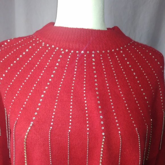 ONTWELTH BELL SLEEVE BRIGHT RED CZ EBLISHED CASHMERE SWEATER - Picture 6 of 6